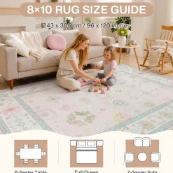 5x7/8x10/9x12 Boho Oushak Area Rug, Colorful Washable Non-Slip Indoor Carpet Oriental Floral, Oeko-Tex Certified