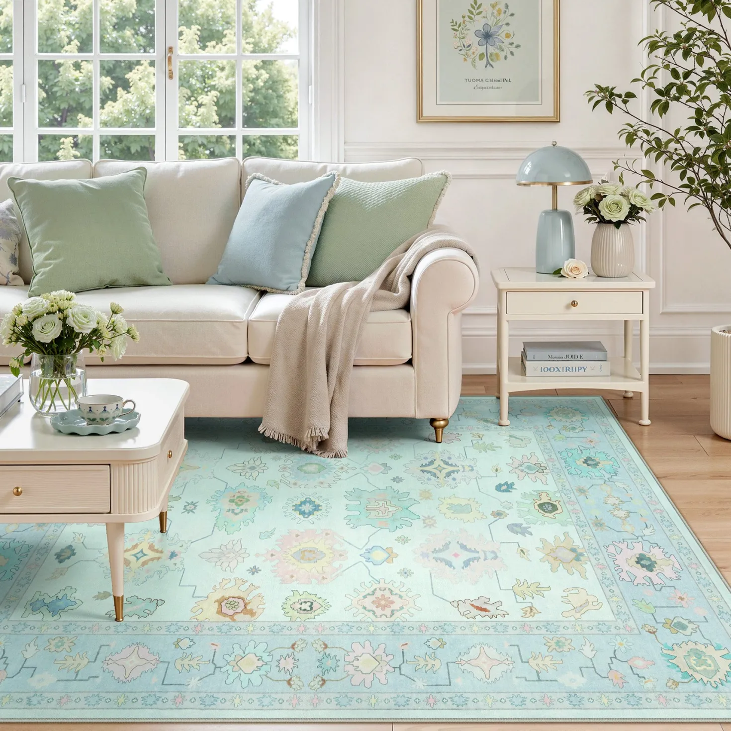 5x7/8x10/9x12 Boho Oushak Area Rug, Colorful Washable Non-Slip Indoor Carpet Oriental Floral, Oeko-Tex Certified