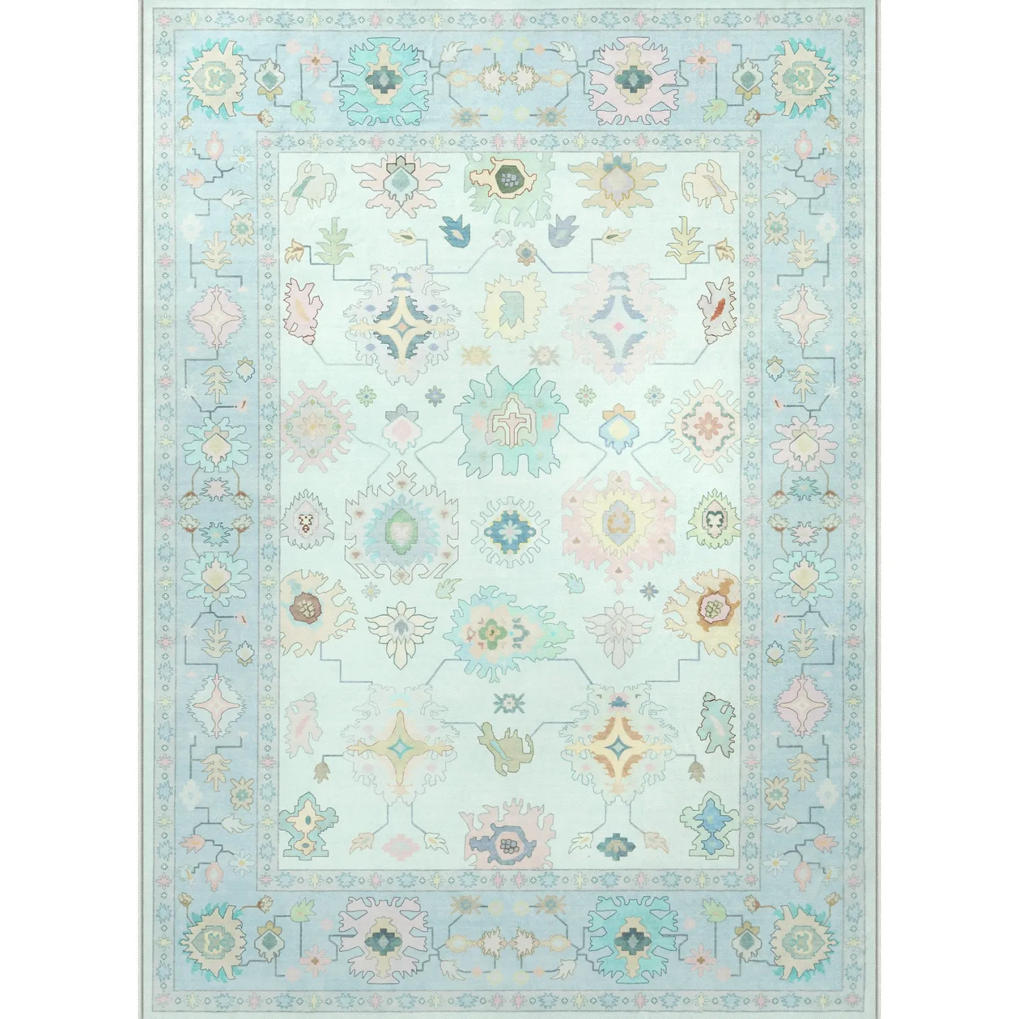 5x7/8x10/9x12 Boho Oushak Area Rug, Colorful Washable Non-Slip Indoor Carpet Oriental Floral, Oeko-Tex Certified