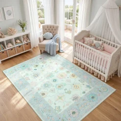 5x7/8x10/9x12 Boho Oushak Area Rug, Colorful Washable Non-Slip Indoor Carpet Oriental Floral, Oeko-Tex Certified