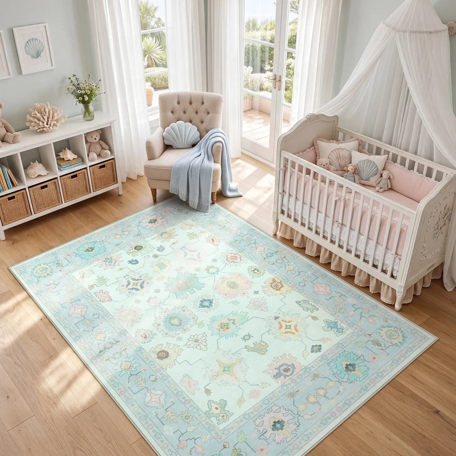 5x7/8x10/9x12 Boho Oushak Area Rug, Colorful Washable Non-Slip Indoor Carpet Oriental Floral, Oeko-Tex Certified