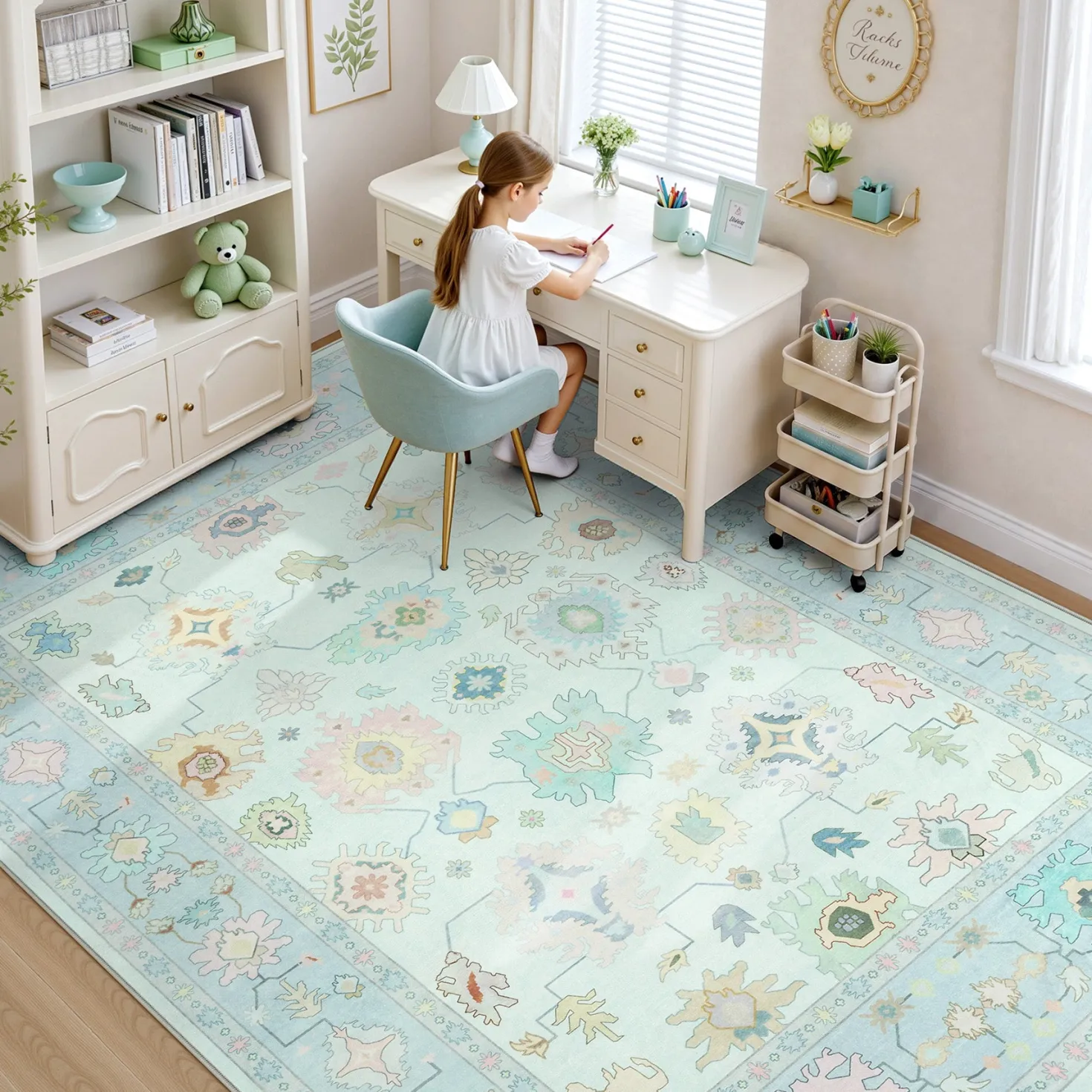 5x7/8x10/9x12 Boho Oushak Area Rug, Colorful Washable Non-Slip Indoor Carpet Oriental Floral, Oeko-Tex Certified