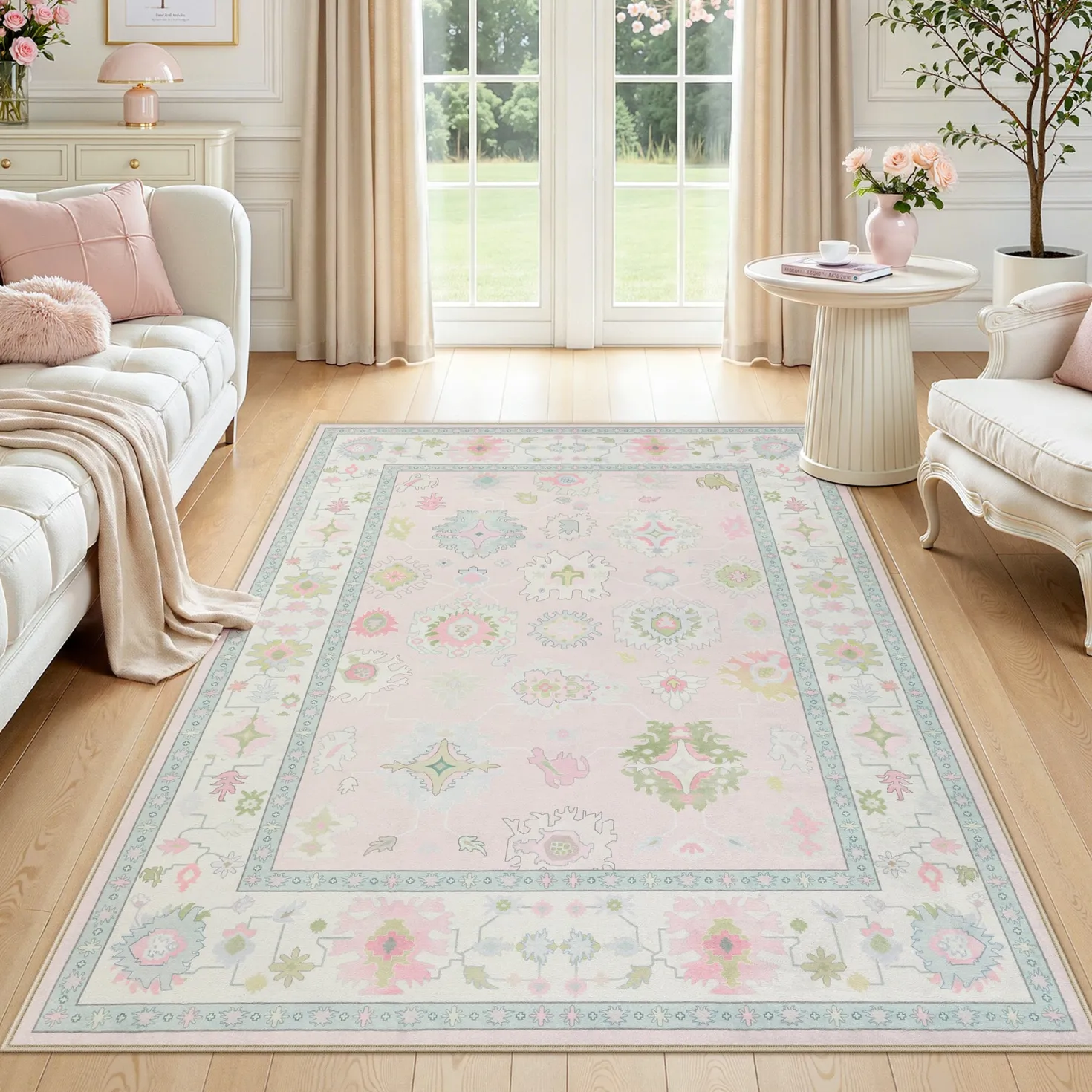5x7/8x10/9x12 Boho Oushak Area Rug, Colorful Washable Non-Slip Indoor Carpet Oriental Floral, Oeko-Tex Certified