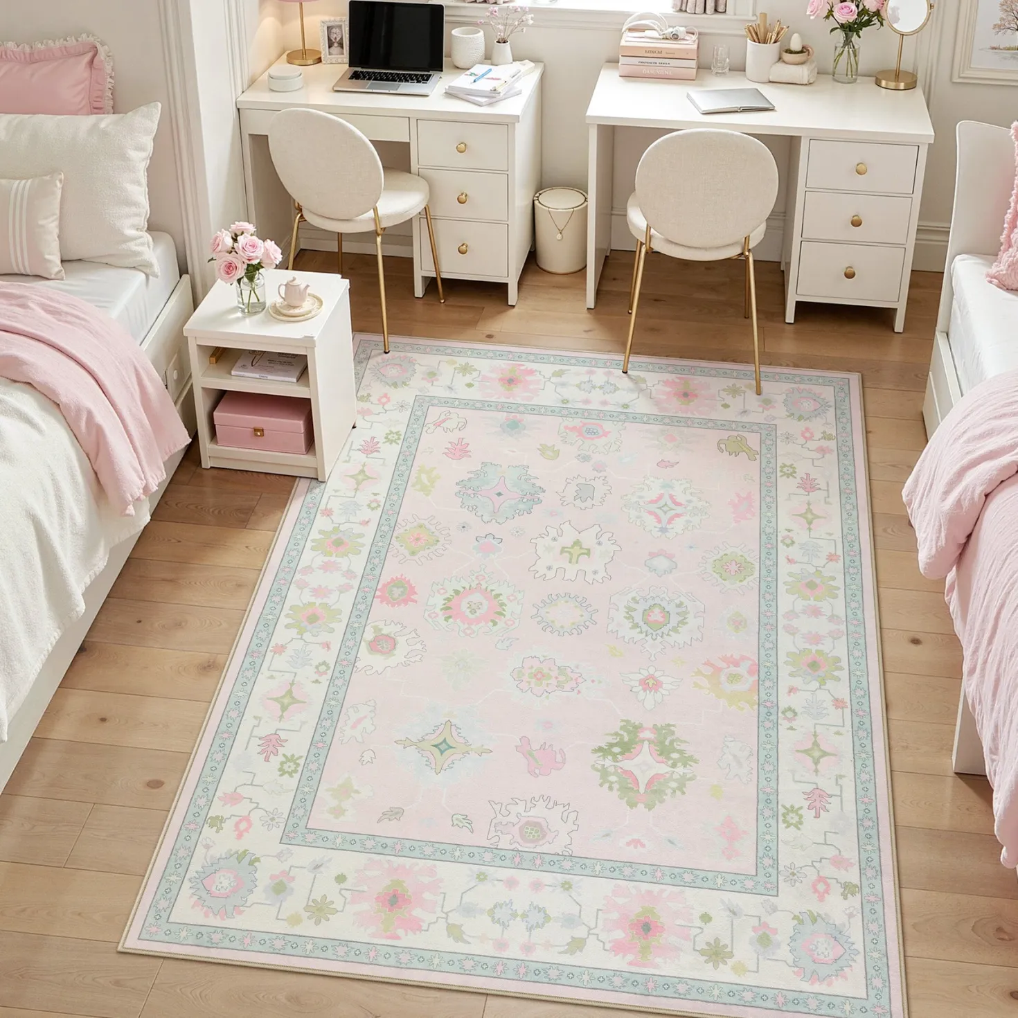 5x7/8x10/9x12 Boho Oushak Area Rug, Colorful Washable Non-Slip Indoor Carpet Oriental Floral, Oeko-Tex Certified