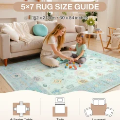 5x7/8x10/9x12 Boho Oushak Area Rug, Colorful Washable Non-Slip Indoor Carpet Oriental Floral, Oeko-Tex Certified