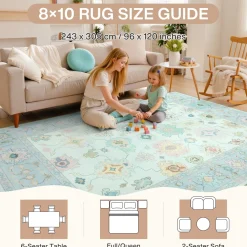 5x7/8x10/9x12 Boho Oushak Area Rug, Colorful Washable Non-Slip Indoor Carpet Oriental Floral, Oeko-Tex Certified