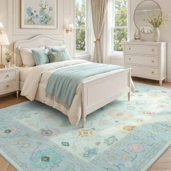 5x7/8x10/9x12 Boho Oushak Area Rug, Colorful Washable Non-Slip Indoor Carpet Oriental Floral, Oeko-Tex Certified