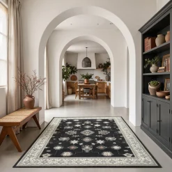 5x7/8x10/9x12 Boho Washable Area Rug, Farmhouse Vintage Ultra Thin Indoor Non-Slip Carpet for Living Room, Oeko-Tex Certified