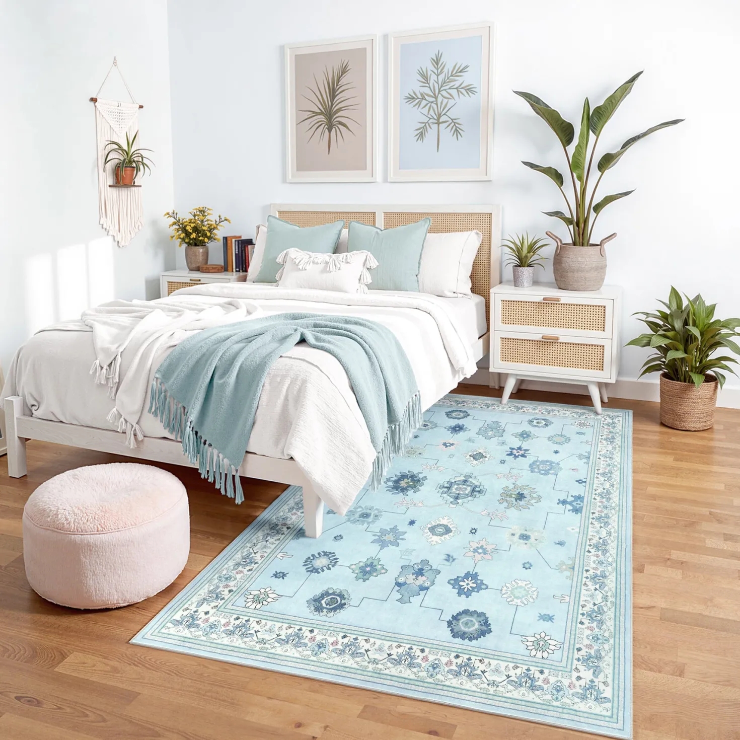 5x7/8x10/9x12 Boho Washable Area Rug, Farmhouse Vintage Ultra Thin Indoor Non-Slip Carpet for Living Room, Oeko-Tex Certified