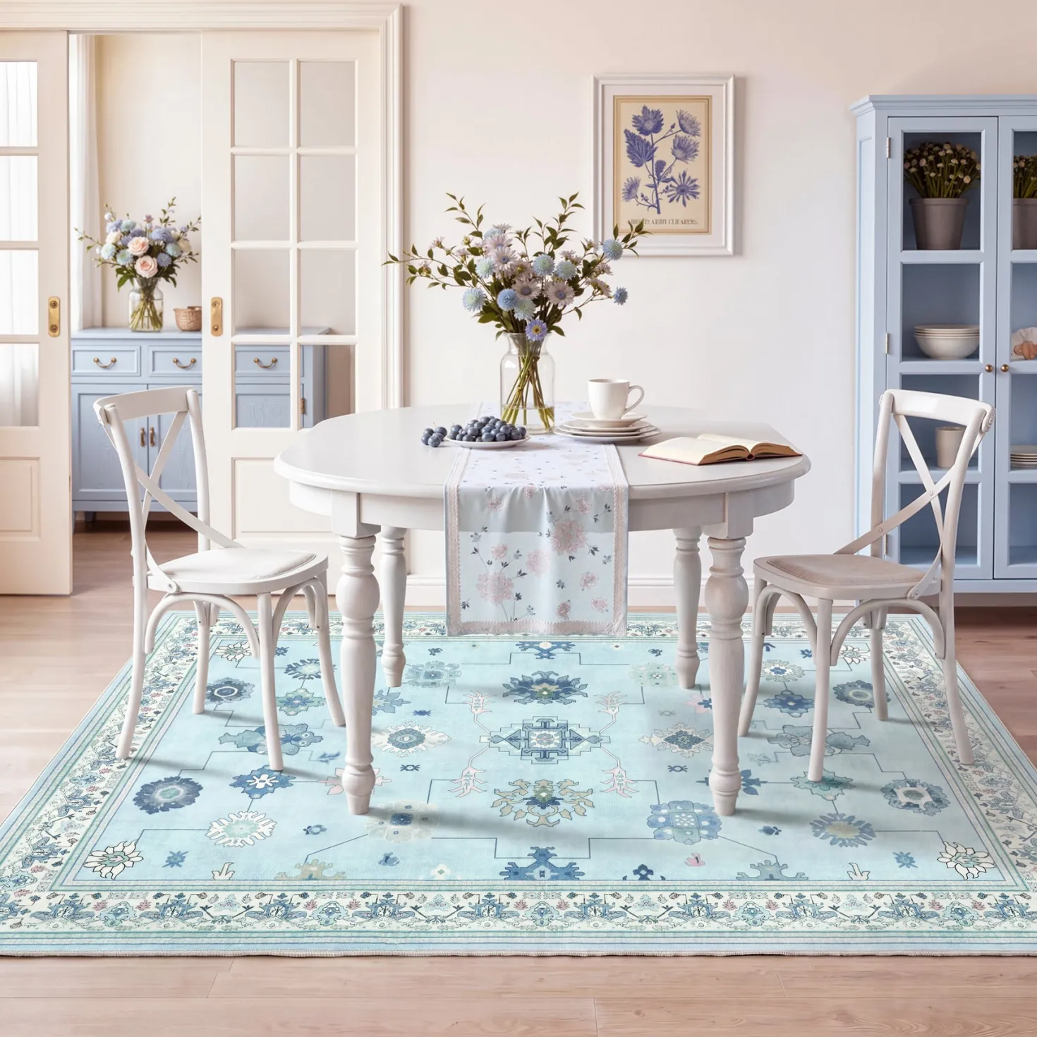 5x7/8x10/9x12 Boho Washable Area Rug, Farmhouse Vintage Ultra Thin Indoor Non-Slip Carpet for Living Room, Oeko-Tex Certified