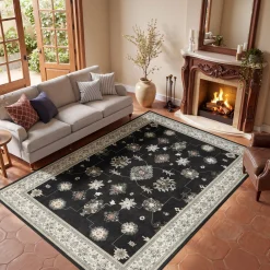 5x7/8x10/9x12 Boho Washable Area Rug, Farmhouse Vintage Ultra Thin Indoor Non-Slip Carpet for Living Room, Oeko-Tex Certified