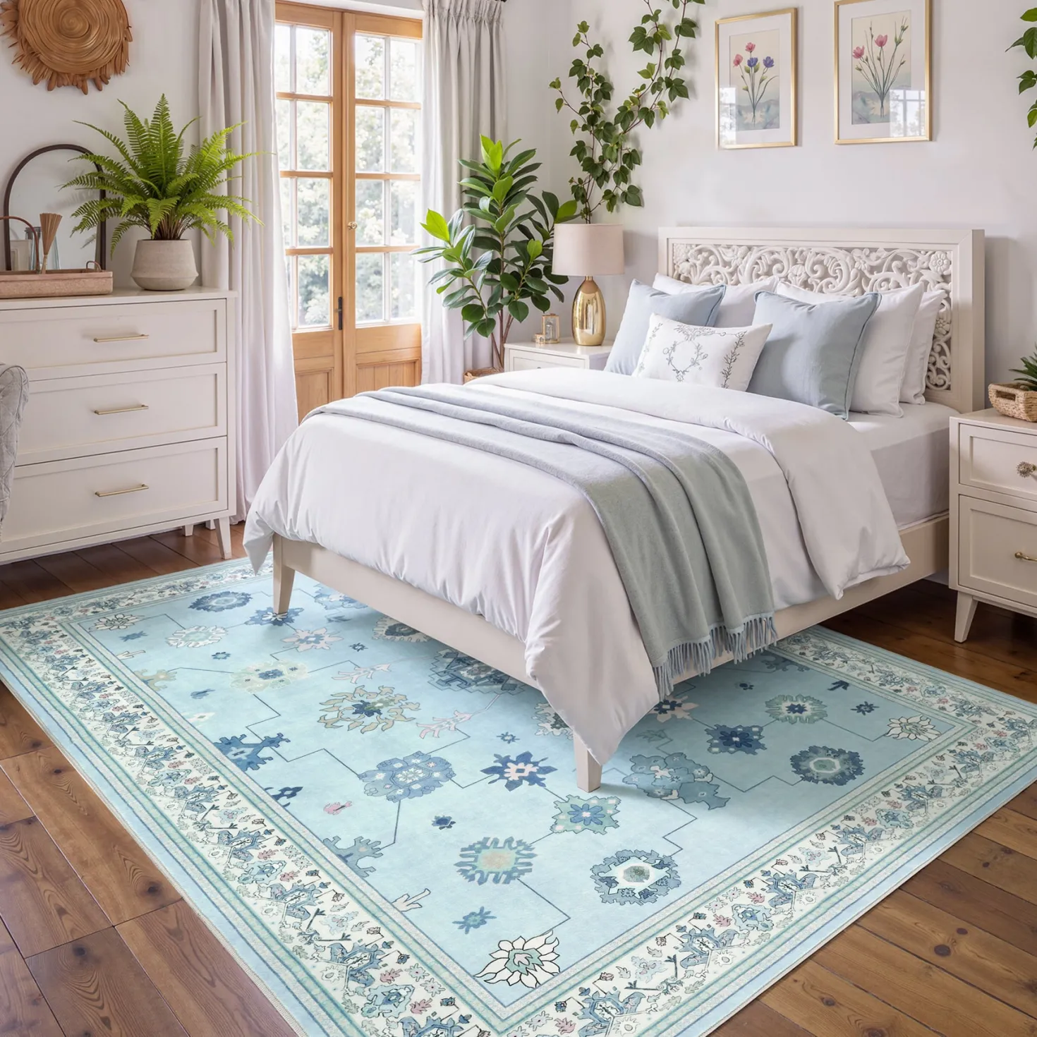 5x7/8x10/9x12 Boho Washable Area Rug, Farmhouse Vintage Ultra Thin Indoor Non-Slip Carpet for Living Room, Oeko-Tex Certified
