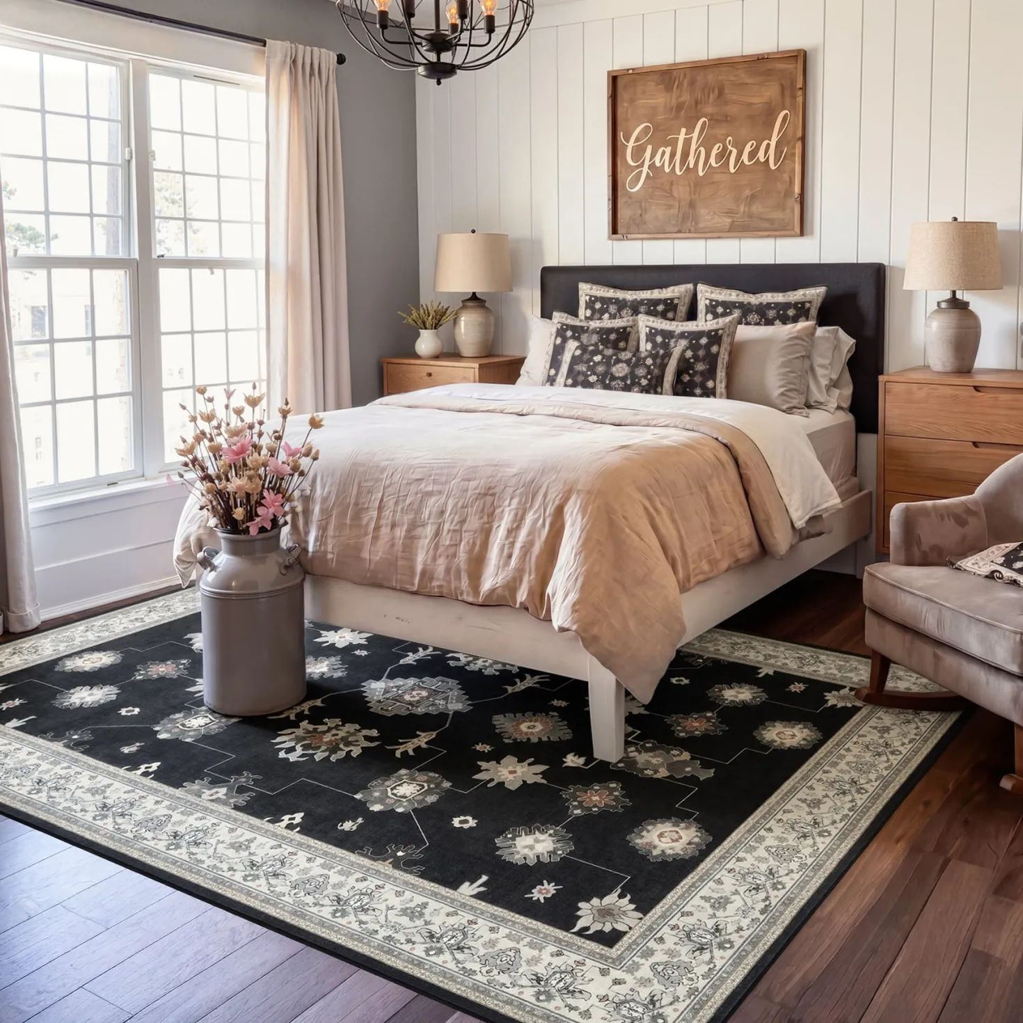 5x7/8x10/9x12 Boho Washable Area Rug, Farmhouse Vintage Ultra Thin Indoor Non-Slip Carpet for Living Room, Oeko-Tex Certified