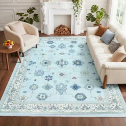 5x7/8x10/9x12 Boho Washable Area Rug, Farmhouse Vintage Ultra Thin Indoor Non-Slip Carpet for Living Room, Oeko-Tex Certified