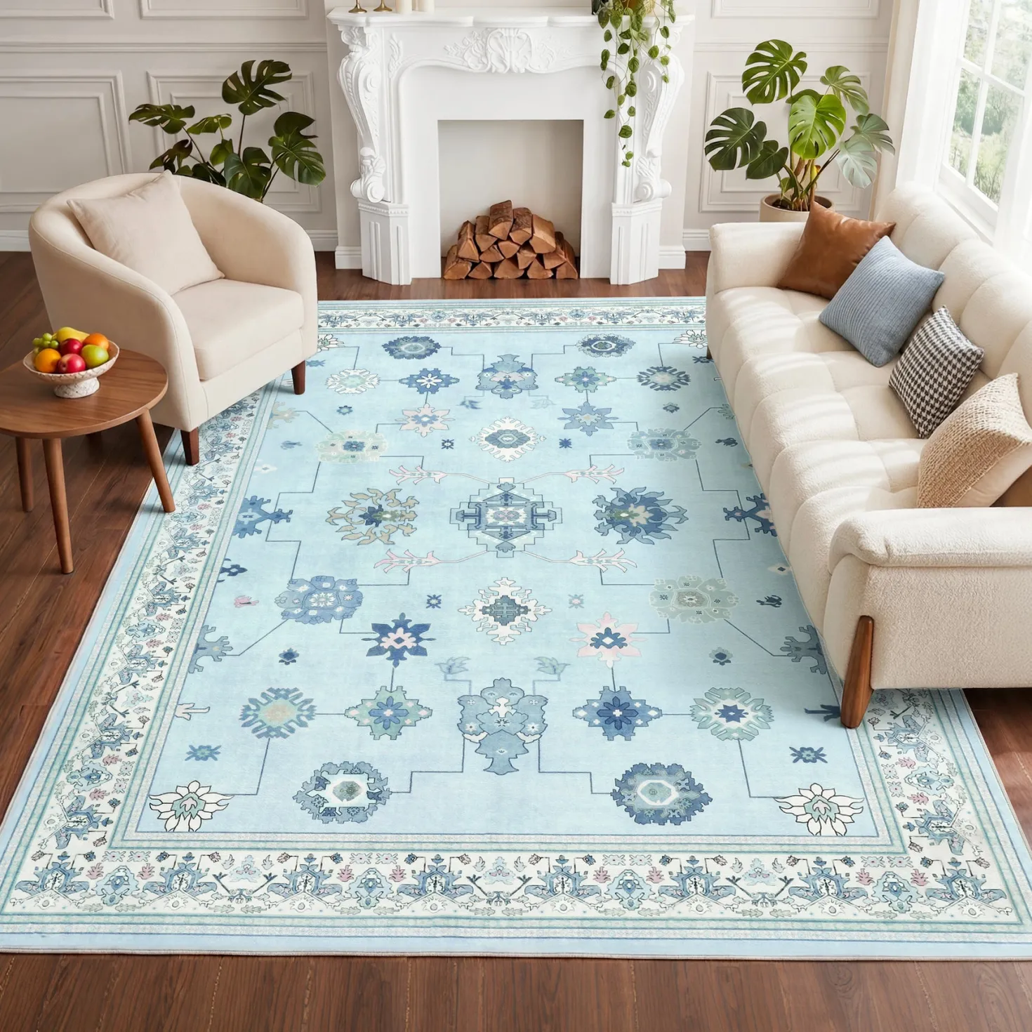 5x7/8x10/9x12 Boho Washable Area Rug, Farmhouse Vintage Ultra Thin Indoor Non-Slip Carpet for Living Room, Oeko-Tex Certified