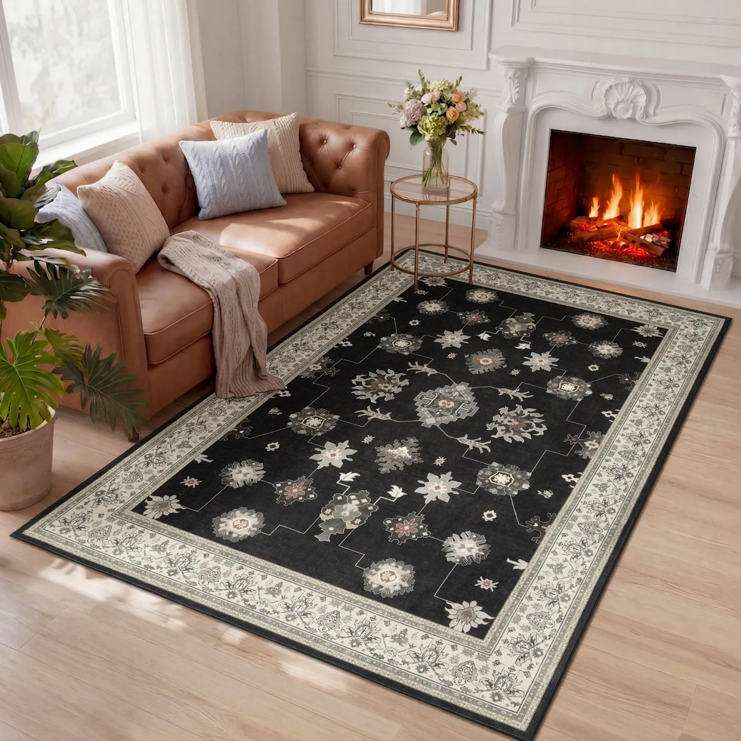 5x7/8x10/9x12 Boho Washable Area Rug, Farmhouse Vintage Ultra Thin Indoor Non-Slip Carpet for Living Room, Oeko-Tex Certified