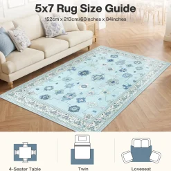 5x7/8x10/9x12 Boho Washable Area Rug, Farmhouse Vintage Ultra Thin Indoor Non-Slip Carpet for Living Room, Oeko-Tex Certified