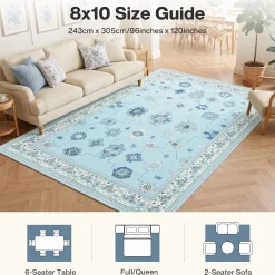 5x7/8x10/9x12 Boho Washable Area Rug, Farmhouse Vintage Ultra Thin Indoor Non-Slip Carpet for Living Room, Oeko-Tex Certified
