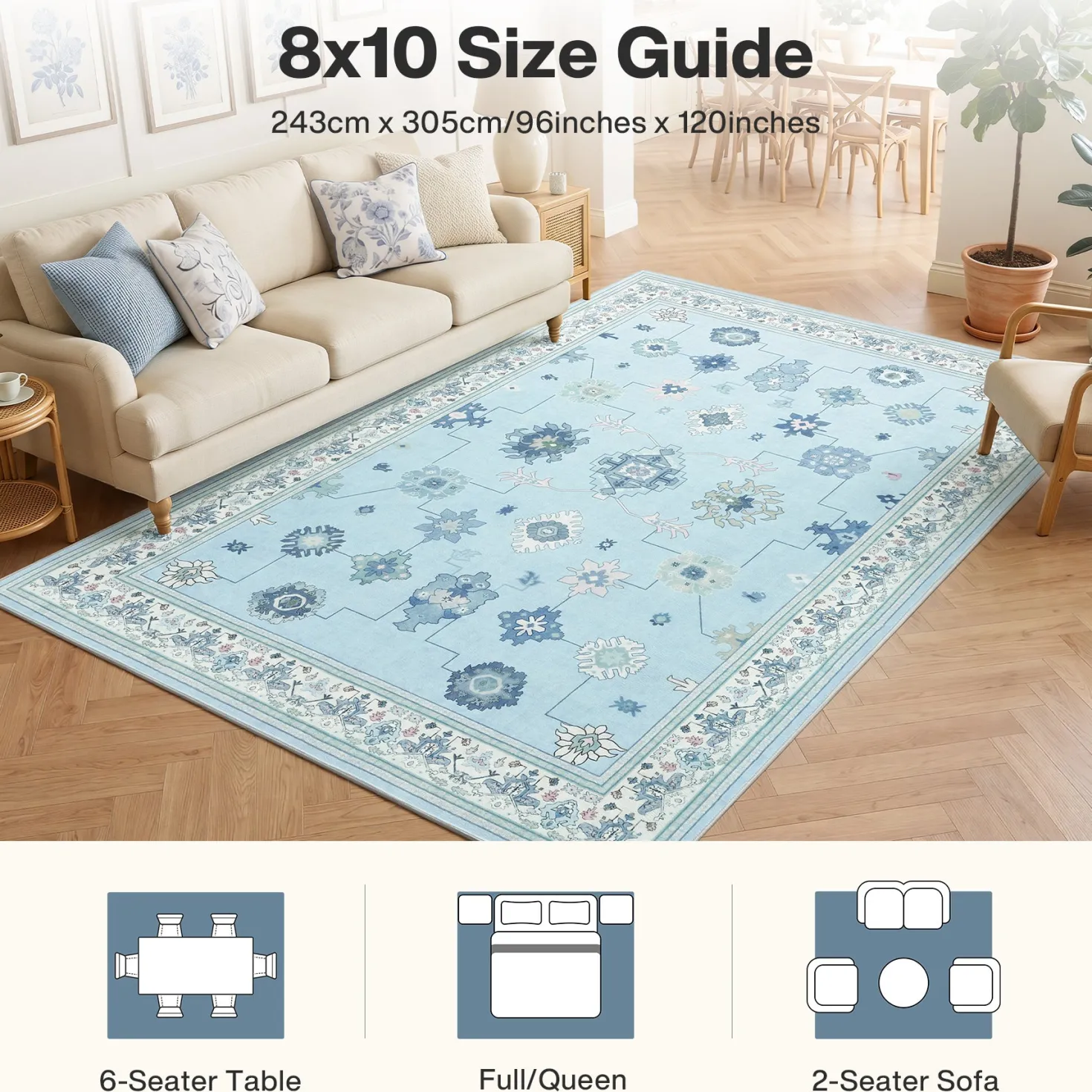 5x7/8x10/9x12 Boho Washable Area Rug, Farmhouse Vintage Ultra Thin Indoor Non-Slip Carpet for Living Room, Oeko-Tex Certified