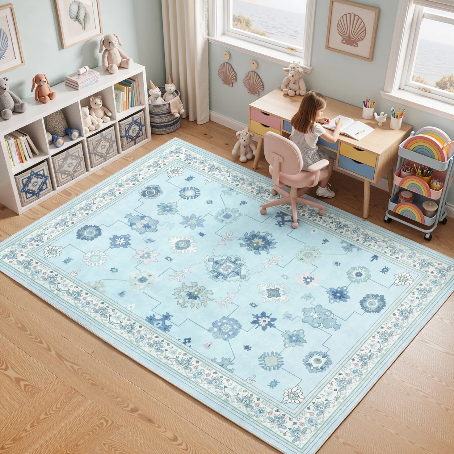 5x7/8x10/9x12 Boho Washable Area Rug, Farmhouse Vintage Ultra Thin Indoor Non-Slip Carpet for Living Room, Oeko-Tex Certified