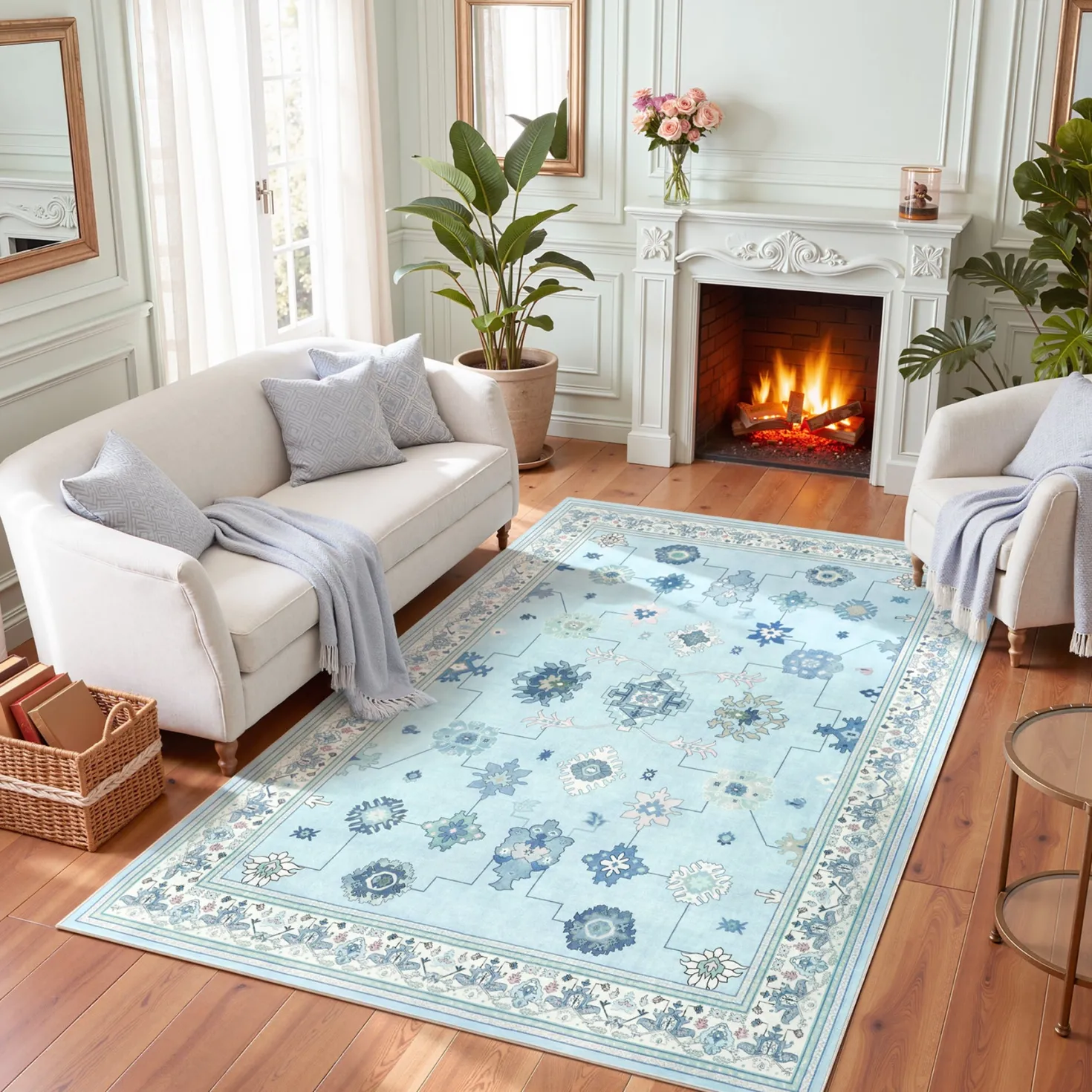 5x7/8x10/9x12 Boho Washable Area Rug, Farmhouse Vintage Ultra Thin Indoor Non-Slip Carpet for Living Room, Oeko-Tex Certified