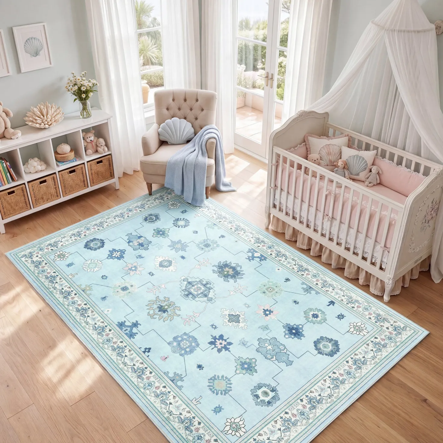 5x7/8x10/9x12 Boho Washable Area Rug, Farmhouse Vintage Ultra Thin Indoor Non-Slip Carpet for Living Room, Oeko-Tex Certified