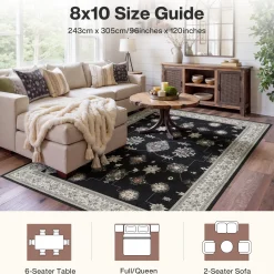 5x7/8x10/9x12 Boho Washable Area Rug, Farmhouse Vintage Ultra Thin Indoor Non-Slip Carpet for Living Room, Oeko-Tex Certified