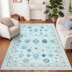 5x7/8x10/9x12 Boho Washable Area Rug, Farmhouse Vintage Ultra Thin Indoor Non-Slip Carpet for Living Room, Oeko-Tex Certified