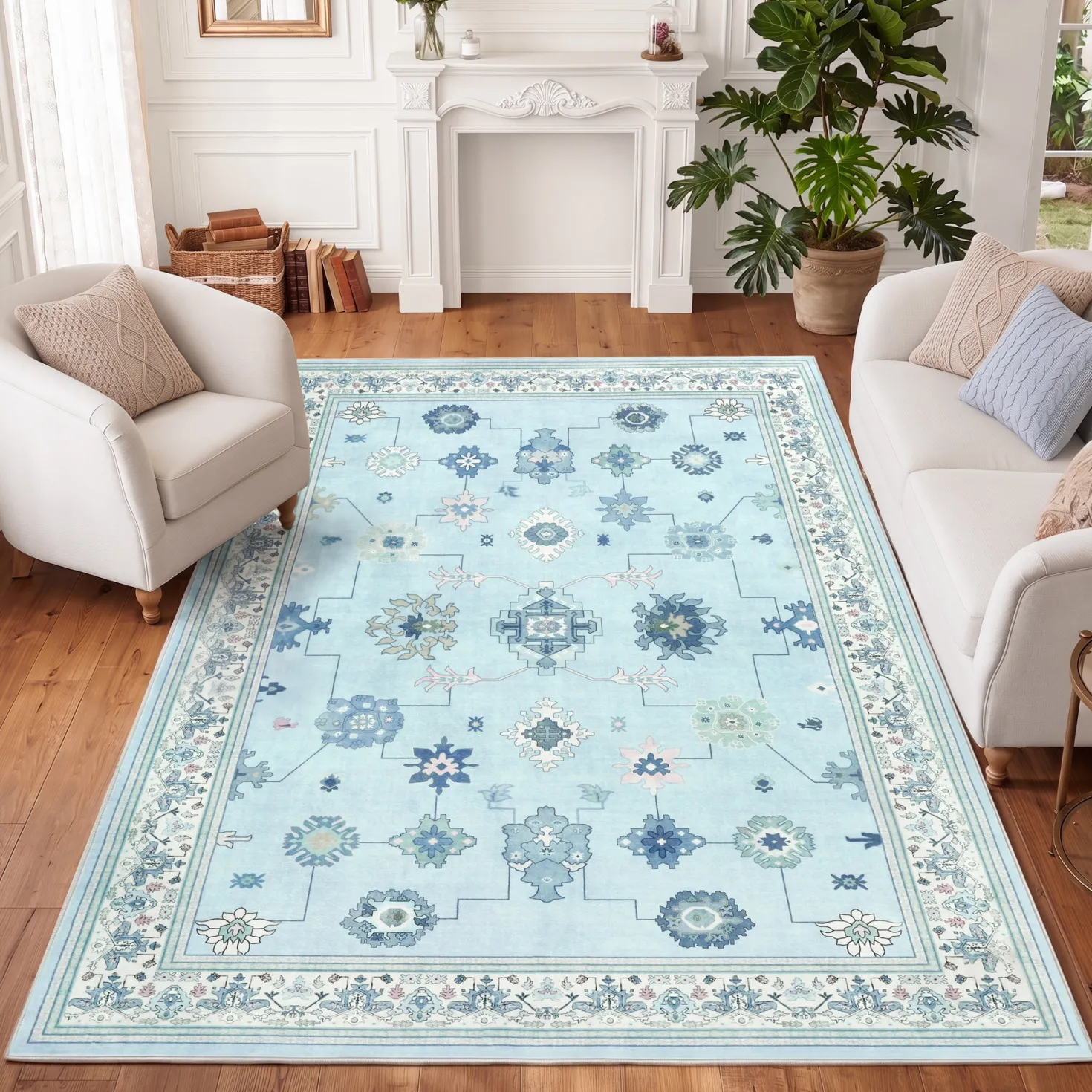 5x7/8x10/9x12 Boho Washable Area Rug, Farmhouse Vintage Ultra Thin Indoor Non-Slip Carpet for Living Room, Oeko-Tex Certified