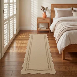 2x6/3x5/5x7 Scalloped Easy Jute Area Rugs, Tan/Checkered Washable Hallway Runner Non Slip Carpet, Oeko-Tex Certified