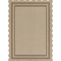 2x6/3x5/5x7 Scalloped Easy Jute Area Rugs, Tan/Checkered Washable Hallway Runner Non Slip Carpet, Oeko-Tex Certified