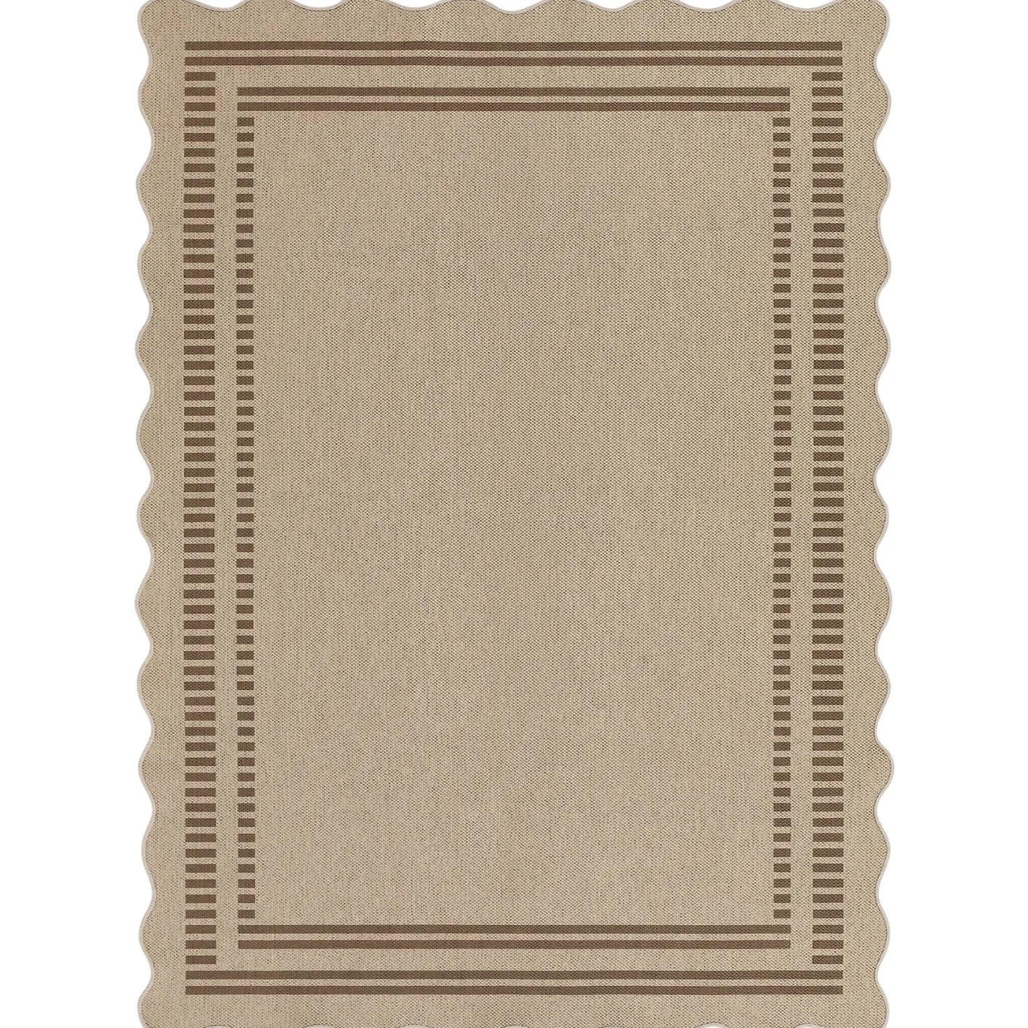 2x6/3x5/5x7 Scalloped Easy Jute Area Rugs, Tan/Checkered Washable Hallway Runner Non Slip Carpet, Oeko-Tex Certified