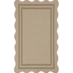 2x6/3x5/5x7 Scalloped Easy Jute Area Rugs, Tan/Checkered Washable Hallway Runner Non Slip Carpet, Oeko-Tex Certified