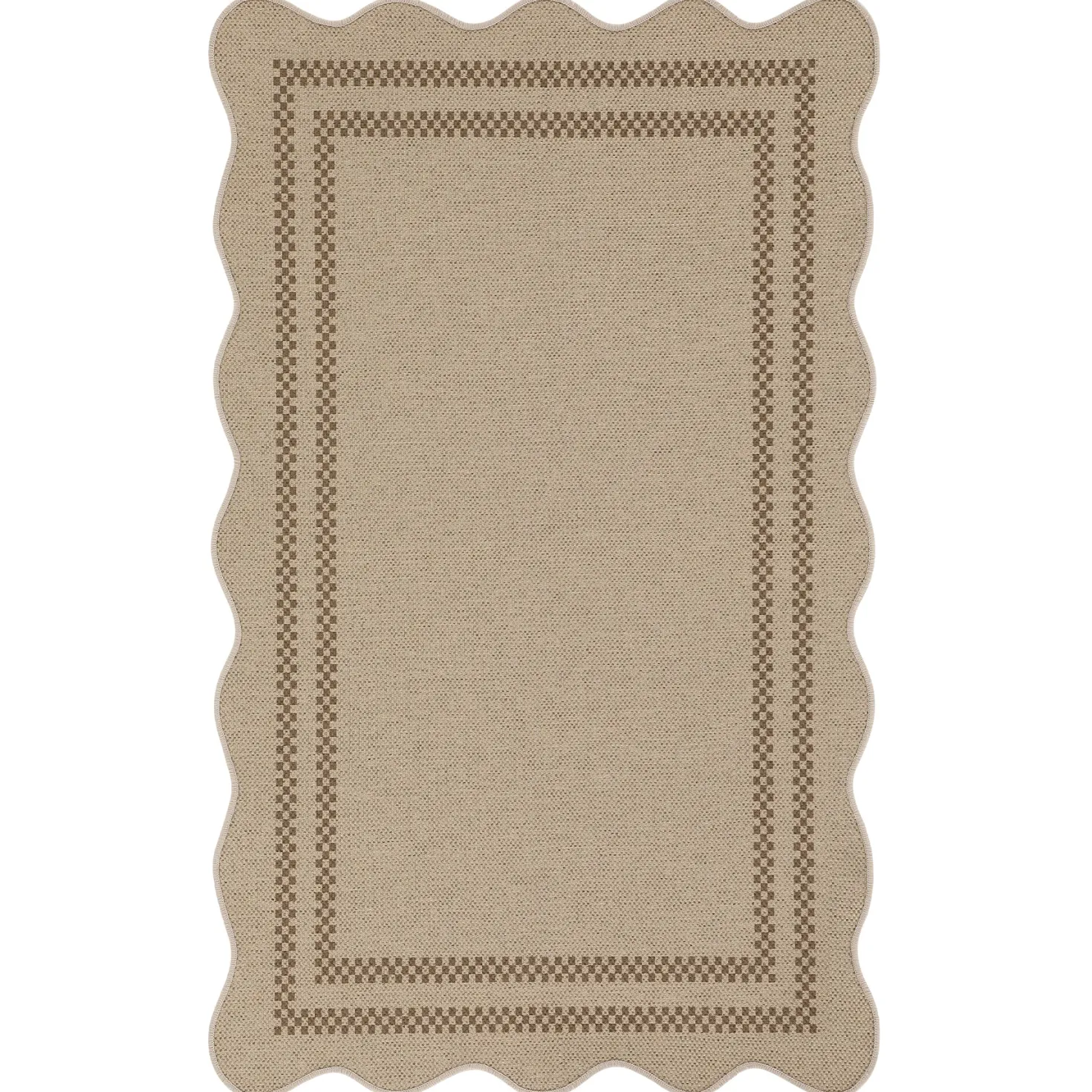 2x6/3x5/5x7 Scalloped Easy Jute Area Rugs, Tan/Checkered Washable Hallway Runner Non Slip Carpet, Oeko-Tex Certified