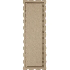 2x6/3x5/5x7 Scalloped Easy Jute Area Rugs, Tan/Checkered Washable Hallway Runner Non Slip Carpet, Oeko-Tex Certified