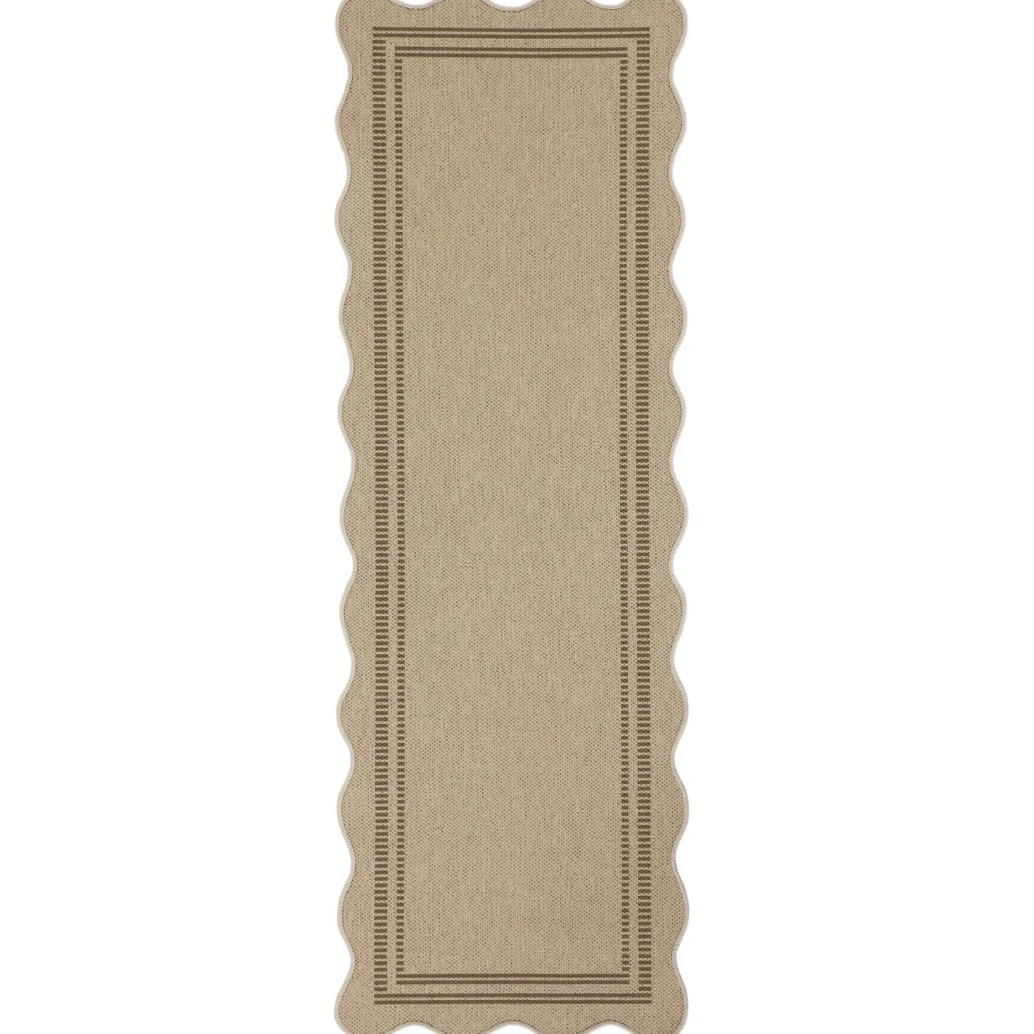 2x6/3x5/5x7 Scalloped Easy Jute Area Rugs, Tan/Checkered Washable Hallway Runner Non Slip Carpet, Oeko-Tex Certified