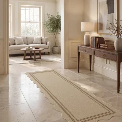 2x6/3x5/5x7 Scalloped Easy Jute Area Rugs, Tan/Checkered Washable Hallway Runner Non Slip Carpet, Oeko-Tex Certified