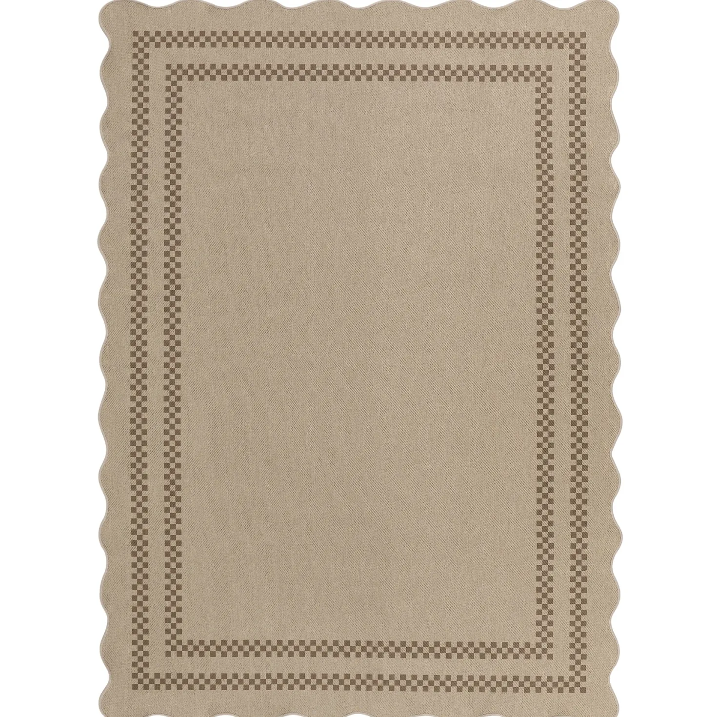 2x6/3x5/5x7 Scalloped Easy Jute Area Rugs, Tan/Checkered Washable Hallway Runner Non Slip Carpet, Oeko-Tex Certified