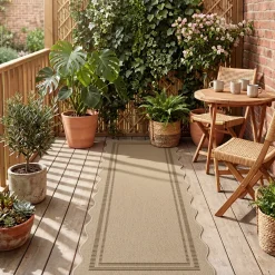 2x6/3x5/5x7 Scalloped Easy Jute Area Rugs, Tan/Checkered Washable Hallway Runner Non Slip Carpet, Oeko-Tex Certified