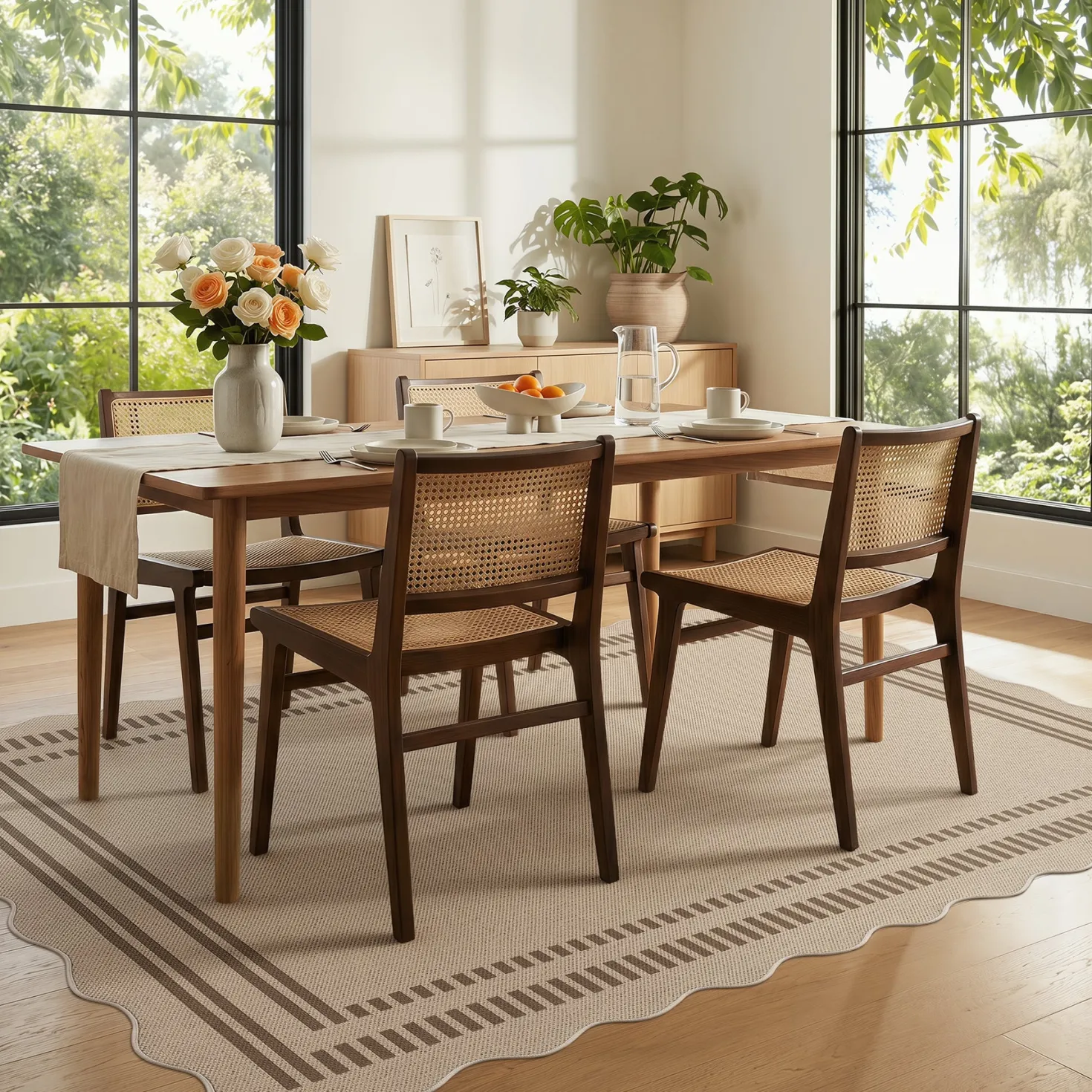 2x6/3x5/5x7 Scalloped Easy Jute Area Rugs, Tan/Checkered Washable Hallway Runner Non Slip Carpet, Oeko-Tex Certified