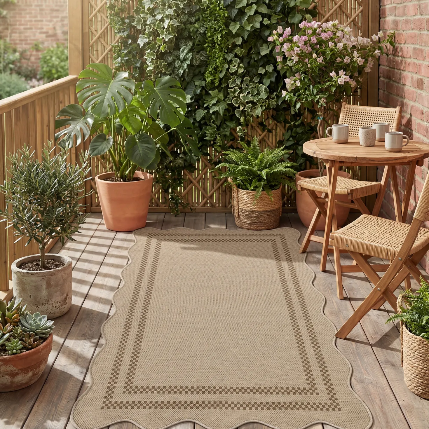 2x6/3x5/5x7 Scalloped Easy Jute Area Rugs, Tan/Checkered Washable Hallway Runner Non Slip Carpet, Oeko-Tex Certified
