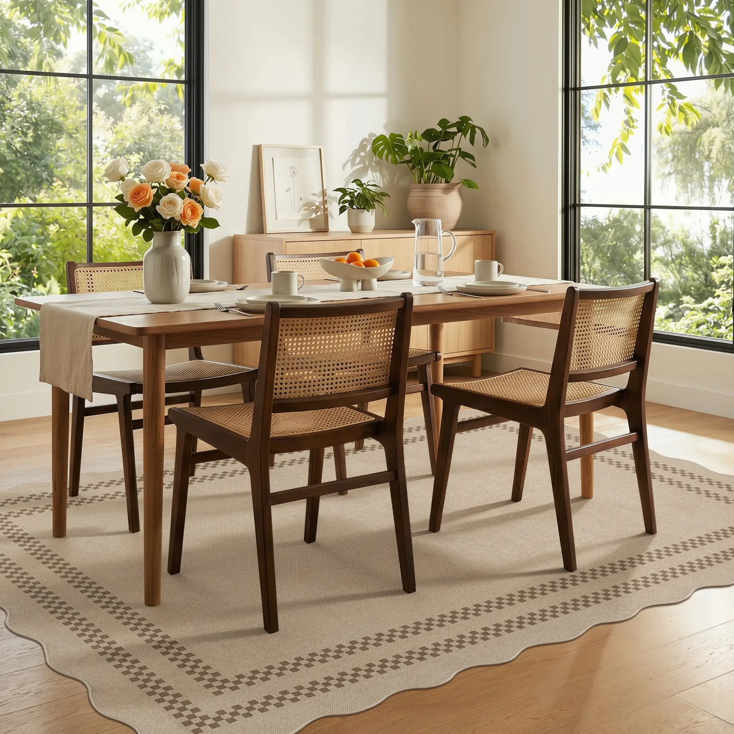 2x6/3x5/5x7 Scalloped Easy Jute Area Rugs, Tan/Checkered Washable Hallway Runner Non Slip Carpet, Oeko-Tex Certified
