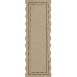 2x6/3x5/5x7 Scalloped Easy Jute Area Rugs, Tan/Checkered Washable Hallway Runner Non Slip Carpet, Oeko-Tex Certified