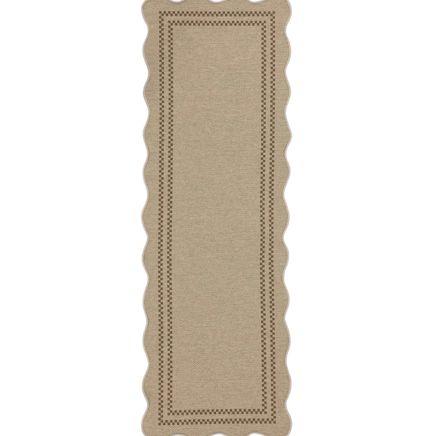 2x6/3x5/5x7 Scalloped Easy Jute Area Rugs, Tan/Checkered Washable Hallway Runner Non Slip Carpet, Oeko-Tex Certified