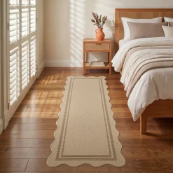 2x6/3x5/5x7 Scalloped Easy Jute Area Rugs, Tan/Checkered Washable Hallway Runner Non Slip Carpet, Oeko-Tex Certified
