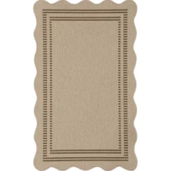 2x6/3x5/5x7 Scalloped Easy Jute Area Rugs, Tan/Checkered Washable Hallway Runner Non Slip Carpet, Oeko-Tex Certified