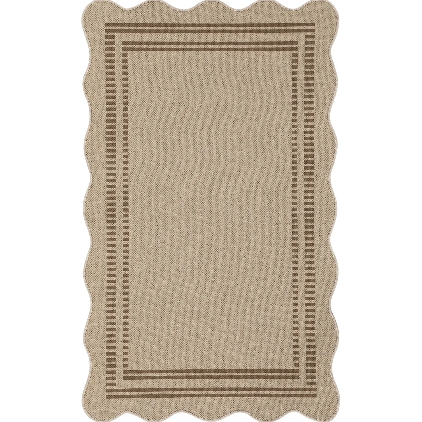 2x6/3x5/5x7 Scalloped Easy Jute Area Rugs, Tan/Checkered Washable Hallway Runner Non Slip Carpet, Oeko-Tex Certified