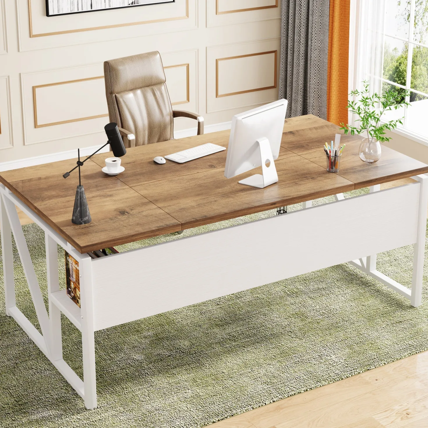 55" /63" Computer Desk Writing Table with Bottom Storage Shelf