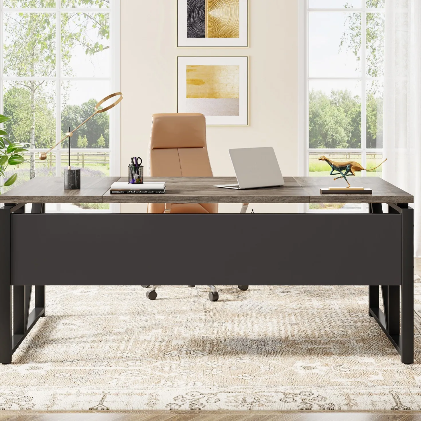 55" /63" Computer Desk Writing Table with Bottom Storage Shelf