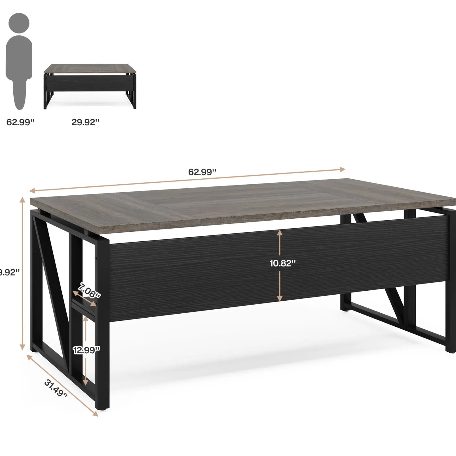 55" /63" Computer Desk Writing Table with Bottom Storage Shelf